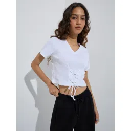 studiofit women Studiofit by Westside White Criss-Cross Detailed Cotton-Blend Top-picture-45