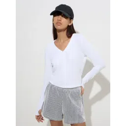 studiofit women Studiofit by Westside White Ribbed-Textured Top-picture-22