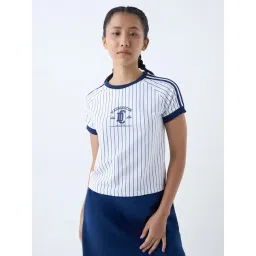 studiofit women Studiofit by Westside White Striped Cotton-Blend T-Shirt-picture-10