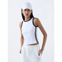 studiofit women Studiofit by Westside White Striped Cotton-Blend Top-picture-25