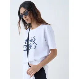 studiofit women Studiofit by Westside White Text Printed Cotton T-Shirt-picture-12
