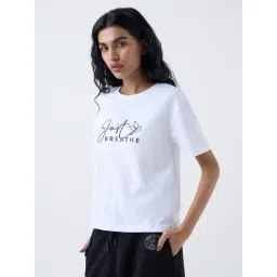 studiofit women Studiofit by Westside White Text Printed Cotton T-Shirt-picture-13