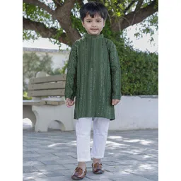 Stuffie Land Boys Embroidered Regular Sequinned Pure Cotton Kurta with Trousers-picture-30