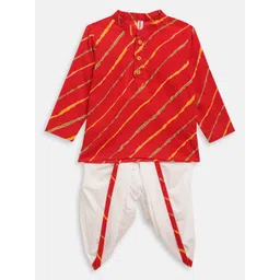 Stuffie Land Boys Red Leheriya Printed Pure Cotton Kurta with Dhoti Pants-picture-32