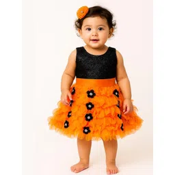 STUMBLE FASHION Girls Orange Round Neck Sleeveless Fit and Flare Dress-picture-19