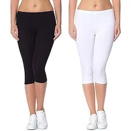 stunning collection Slim Fit Cotton 3/4Th Capri Mid Rise Leggings For Girls | Combo Of 2 | Short Capris | (Black And White, 12-13 Years)-picture-50