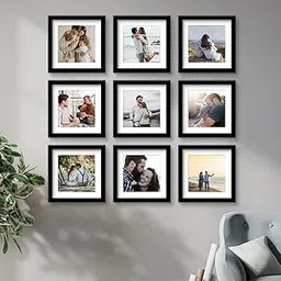Stuthi Arts Gallery Wall Frame Set, 9 Square Picture Frames with Mat and Glass, 20 x 20 cm Each, Modern Home Decor (Black)-picture-31