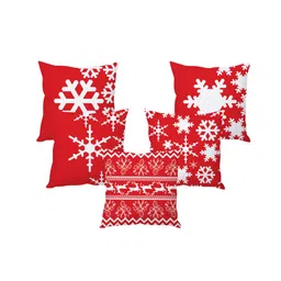 Stybuzz Cushion Cover Snowflakes Print Pack of 5 - Red-picture-13