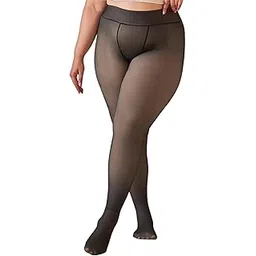 styfun Thermal Tights for women High Waisted Footed Stockings Girls Fake Translucent Warm Fleece Winter Leggings Dual Tone Pack of 1 Black Free Size Fit Waist Sizes 24-36 Inches-picture-19