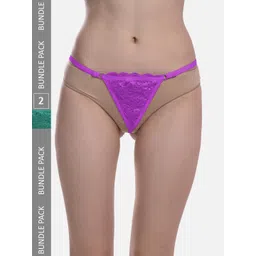 StyFun Women Pack Of 2 Self-Design Anti-Microbial Briefs LS_Net_ThongPanty_GreenPurple_FS-picture-12
