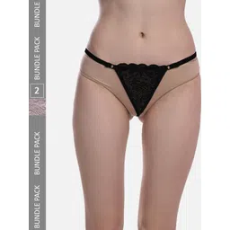 StyFun Women Pack Of 2 Self-Design Lace G-String Anti Microbial Thong Briefs-picture-31