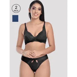 StyFun Women Pack Of 2 Solid Lingerie Set S_Stone_Set_2_BlackBlue_B-picture-31