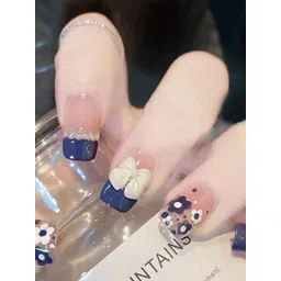 STYFY Set Of 24 Reusable Press On Artificial Nails With Glue & Manicure Kit - Bow Bliss-picture-25