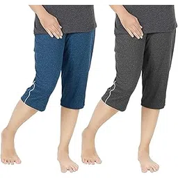 stylcozy Women's Regular Fit Cotton Three by Fourth, 3/4, Woman Capri, Capris, Three Quarter for Women, Shorts, Three Quarte Pack of 2 with Right Side Zip Pocket-picture-26