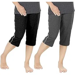 stylcozy Women's Regular Fit Cotton Three by Fourth, 3/4, Woman Capri, Capris, Three Quarter for Women, Shorts, Three Quarte Pack of 2 with Right Side Zip Pocket-picture-15