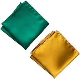 style along Bright Green And Mustard Yellow Premium Mens Solid Micro Fiber Silk Satin Pocket Square Wedding Handkerchiefs- Pack of 2-picture-24