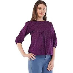 style circle Women's Cotton Embroidered Top 3/4 Sleeve Eyelet Lace Blouse Casual Boho Chic Tunic-picture-11