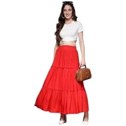style grid Style Gride Women's Rayon Flared Tiered Skirt, Grid Style, Solid Pattern-picture-35