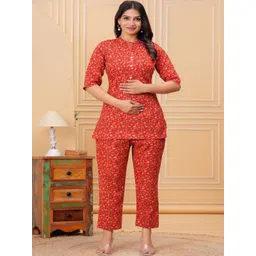 Style Heaven Women Red Printed Pure Cotton Maternity Co-Ords-picture-24