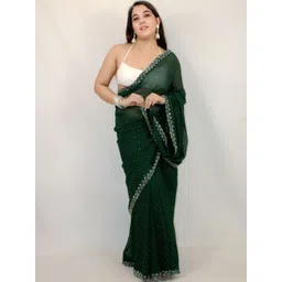 STYLE MODA Embellished Sequinned Poly Georgette Heavy Work Saree image 3