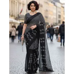 STYLE MODA Striped Fusion Saree-image-6