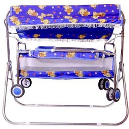 Palna Jhula Swing Buggie for Baby New Born Cradle Bassinet with Mosquito Net and Wheel Steel Cot-image-1