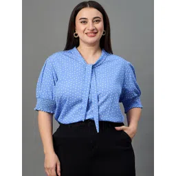 Style Quotient Plus Size Women Polka Dot Print Tie-Up Neck Puff Sleeve Top-picture-19