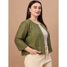 Style Quotient Plus Size Women Self design Crop casual Shrug-picture-38