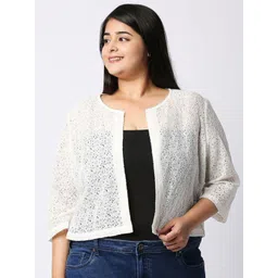 Style Quotient Plus Women Floral Three-Quarter Sleeves Open Front Shrug-picture-22