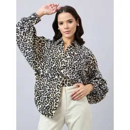 Style Quotient Beige Animal Print Oversized Shirt-picture-28