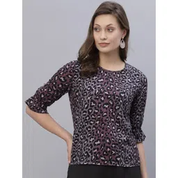 Style Quotient Black & Purple Animal Printed Crepe Top-image-20