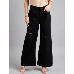 Style Quotient Black Cotton Distressed Regular Fit High Rise Jeans-picture-20