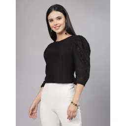 Style Quotient Black Cotton Self Design Top image 3