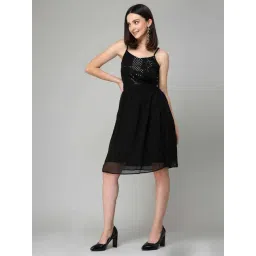 Style Quotient Black Embellished A-Line Dress-picture-36