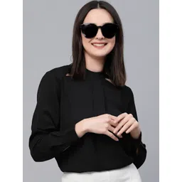 Style Quotient Black High Neck Cuffed Sleeves Cut Out Top-image-23