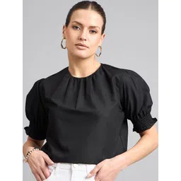 Style Quotient Black Round Neck Puffed Sleeves Top-image-15