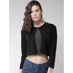 Style Quotient Black Solid Button Crop Shrug-picture-29
