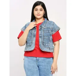 Style Quotient Blue Cotton Cropped Jacket-picture-17