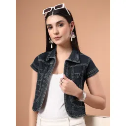 Style Quotient Blue Cotton Solid Regular Fit Shrug image 1