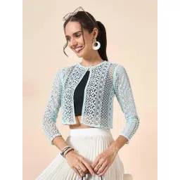 Style Quotient Blue Regular Fit Self Pattern Shrug-picture-11