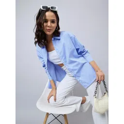 Style Quotient Blue Striped Oversized Shirt-picture-28