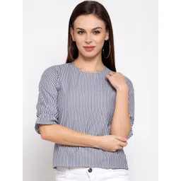 Style Quotient Blue Striped Puff Sleeves Top-picture-36