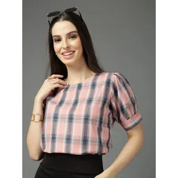 style quotient Casual Puff Sleeves Self Design Women Pink Top-picture-10