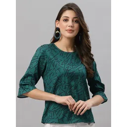 Style Quotient Green & Black Print Crepe Top-image-21