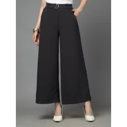 Style Quotient Grey Polyester Solid Flared Fit Mid Rise Formal Trousers-picture-28