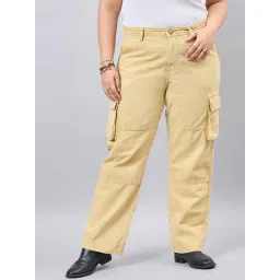 Style Quotient Khaki Cotton Regular Fit High Rise Cargo Jeans-picture-45