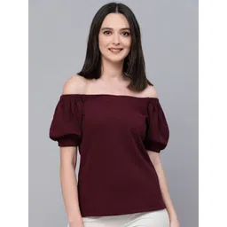 Style Quotient Maroon Off-Shoulder Puff Sleeve Regular Top-picture-13