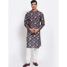 Style Quotient Men Black & White Floral Printed Kurta-picture-17