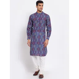 Style Quotient Men Blue & Purple Ethnic Motifs Screen Printed Kurta-picture-27