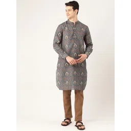Style Quotient Men Grey & Brown Printed Straight Kurta-picture-26